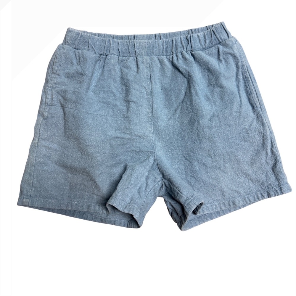 PO-EM Handwoven Cotton Natural Dye Elastic Waist Shorts Blue Small